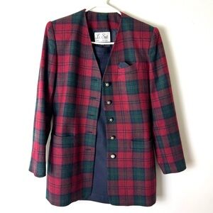 Vintage Le Suit Wool Plaid Blazer Jacket & Skirt 6